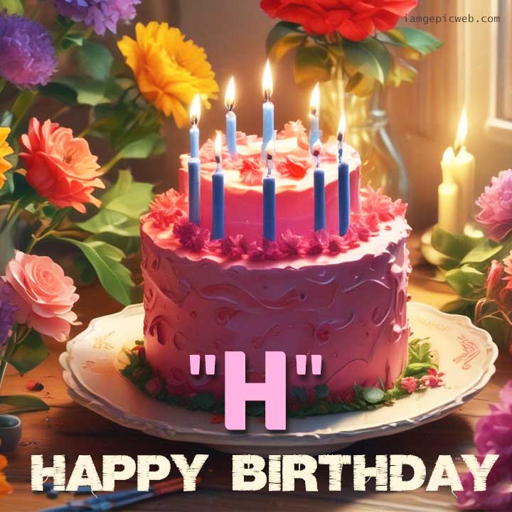 H Alphabet happy birthday wishes cake Image